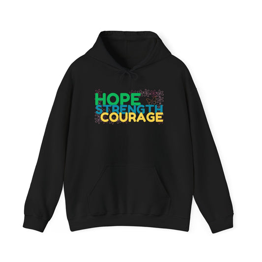 Hope, Strength, Courage Black Unisex Graphic Hoodie - Radiate Good Merch