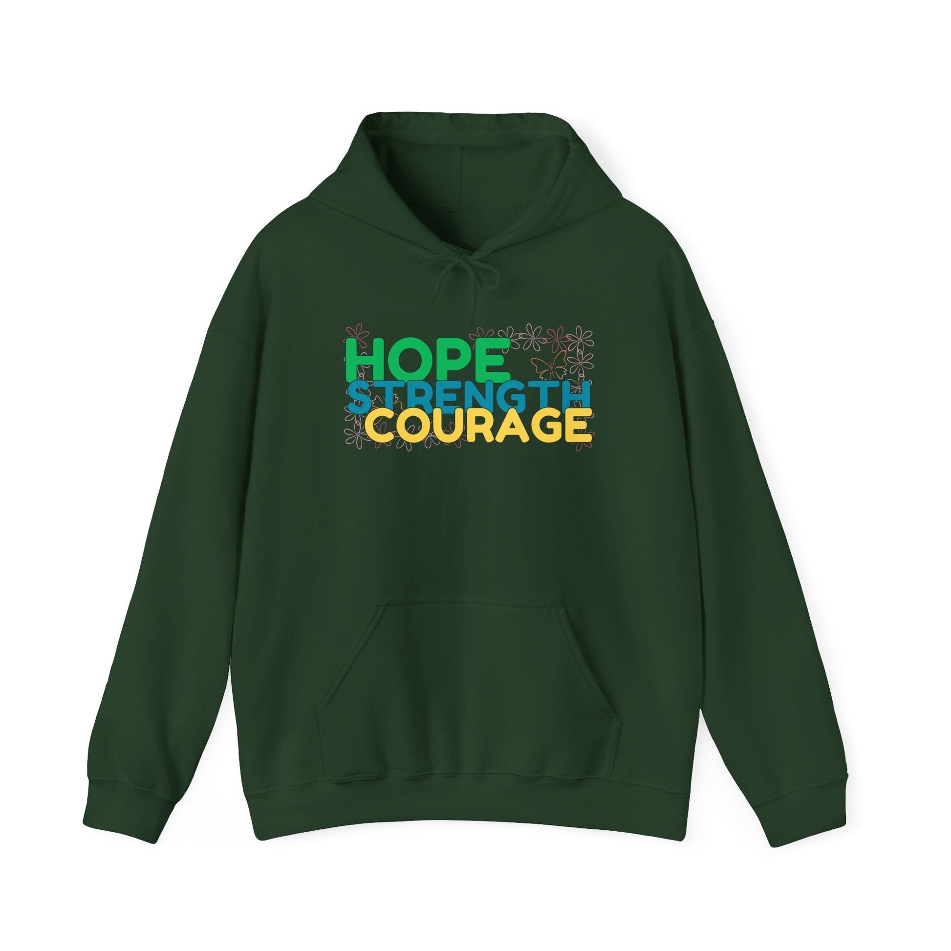 Hope, Strength, Courage Forest Green Unisex Graphic Hoodie - Radiate Good Merch