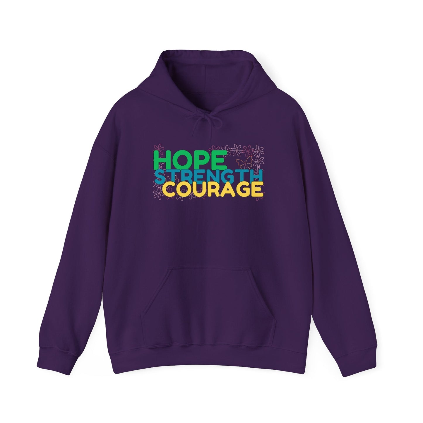 Hope, Strength, Courage Purple Unisex Graphic Hoodie - Radiate Good Merch