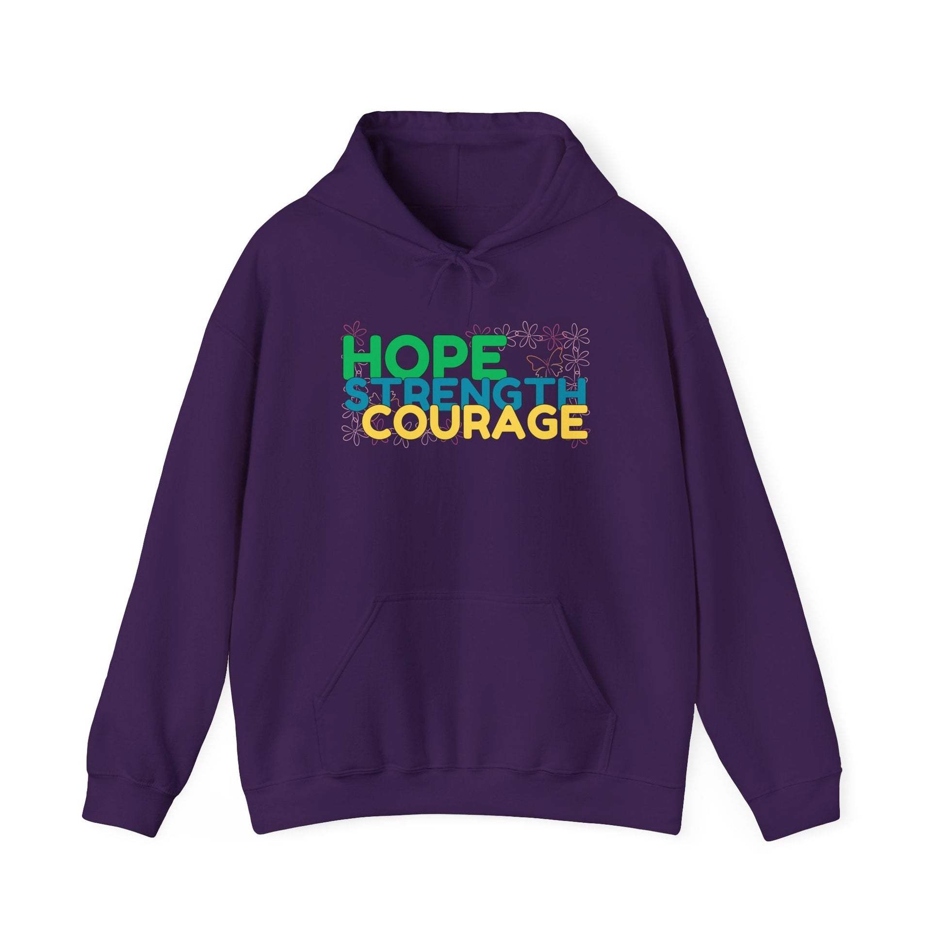 Hope, Strength, Courage Purple Unisex Graphic Hoodie - Radiate Good Merch