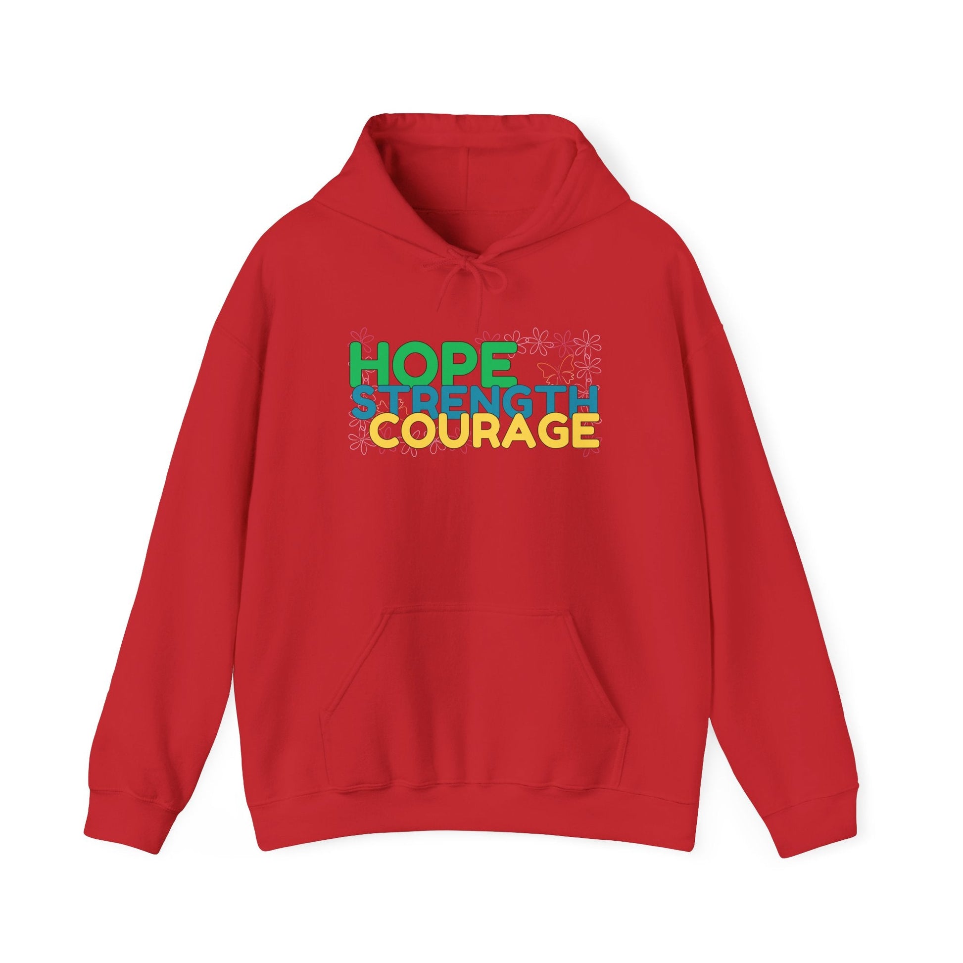 Hope, Strength, Courage Red  Unisex Graphic Hoodie - Radiate Good Merch